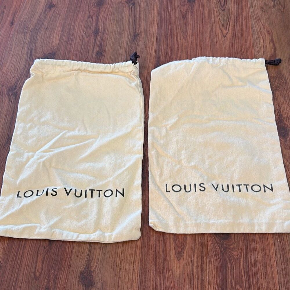 2 Louis Vuitton cream dust bag 8x 13 brown drawstring